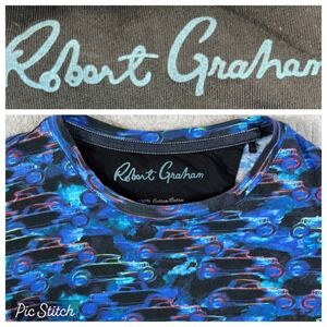 Robert Graham race car T-shirt Women M/Men S‎ Blue All Over Print Short Sleeve